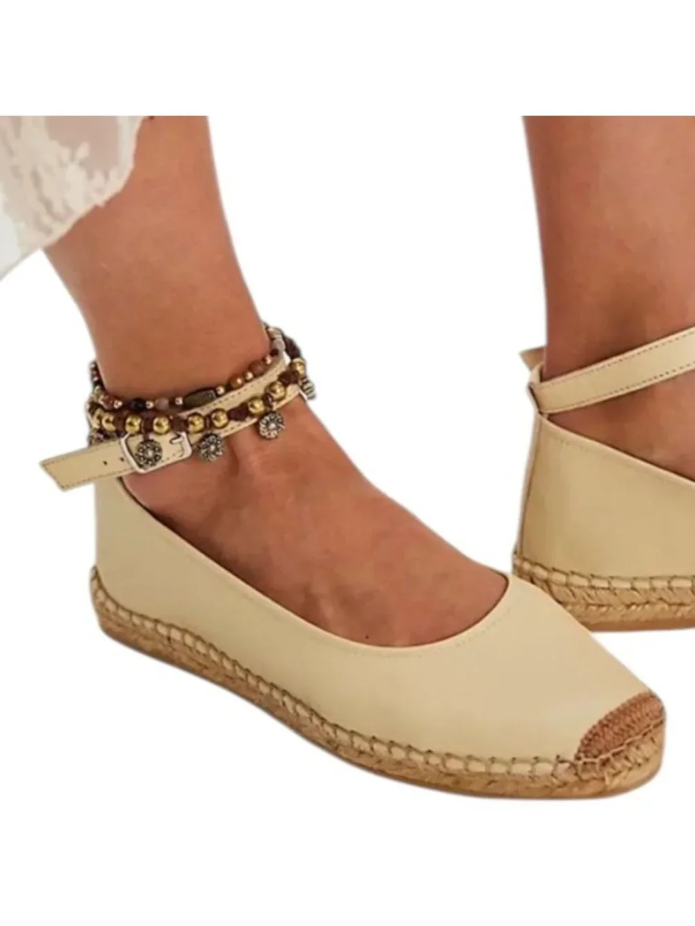 Free People Mason Ballet Leather Espadrille Flats 39 US 8.5  Buttercream